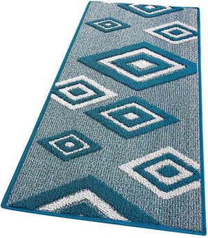 Tappeto Cucina Rombi .3D 57x40 Cm Assorbente Morbido Moderno Antiscivolo Blu