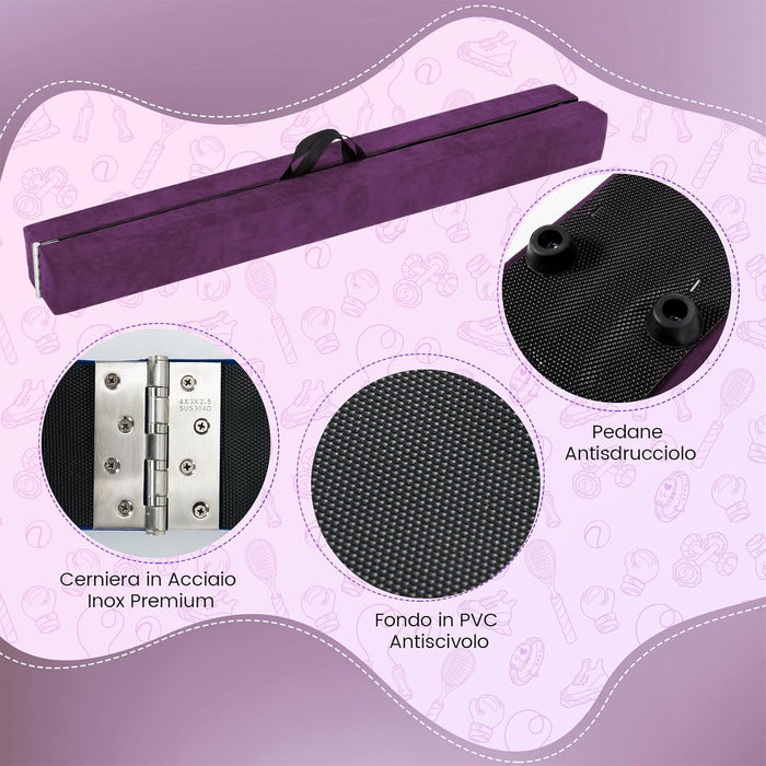 Trave Ginnastica Artistica per Casa 210/240 cm, Trave Pieghevole per Bambini con Maniglia, Base in Legno e Fondo Antiscivolo, Trave di Equilibrio da Pavimento