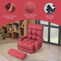 Poltrona Divano con 5 Livelli Regolabili, Sedia da Terra con Braccioli e Cuscino, Struttura in Acciaio, Multifunzione e Pieghevole per Soggiorno Camera da Letto, 55x66x71 cm (Rosso)