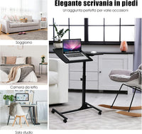 Tavolino Salotto Regolabile in Altezza e Inclinazione, Tavolo da Letto e da Divano con Ruote, Tavolino Porta PC Multiuso per Soggiorno e Camera da Letto, 64 x 45 x 71-93 cm (Nero)