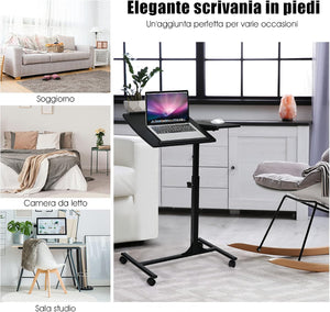 Tavolino Salotto Regolabile in Altezza e Inclinazione, Tavolo da Letto e da Divano con Ruote, Tavolino Porta PC Multiuso per Soggiorno e Camera da Letto, 64 x 45 x 71-93 cm (Nero)