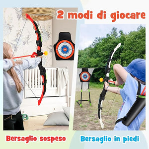 Set di 2 Archi e Frecce per Bambini, Giocattoli con Arco e Frecce LED con 20 Frecce a Ventosa, Fasce per Interni ed Esterni, per Ragazzi 3 anni +