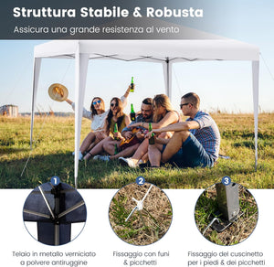 Gazebo Pieghevole da Giardino 295 x 295 cm, Gazebo Pop Up Impermeabile e Potezione Solare, Regolabile in Altezza, con Borsa da Trasporto, per Feste, Barbecue, Giardino e Spiaggia (Bianco)
