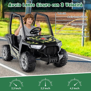 24V Macchina Elettrica per Bambini, UTV Elettrico con Telecomando Cintura di Sicurezza a 3 Punti, 3 Velocità 2,5-4,5 km/h, Partenza Lenta, Veicolo per Bambini di 3-8 Anni (Nero+verde)