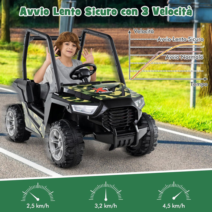 24V Macchina Elettrica per Bambini, UTV Elettrico con Telecomando Cintura di Sicurezza a 3 Punti, 3 Velocità 2,5-4,5 km/h, Partenza Lenta, Veicolo per Bambini di 3-8 Anni (Nero+verde)
