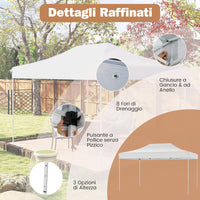 Gazebo Pop-up Pieghevole 3 x 4,5 m, Gazebo da Giardino Impermeabile Altezza Regolabile con Fori di Drenaggio, Tenda da Giardino Antivento con Borsa di Trasporto a Ruote (Bianco)
