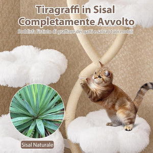 Tiragraffi per Gatti Alto 165cm,Alberi per Gatti con 4 Piattaforme, Tiragraffi in Sisal e Tubo di Supporto Robusto, Mobili per Animali da Interno (Bianco)