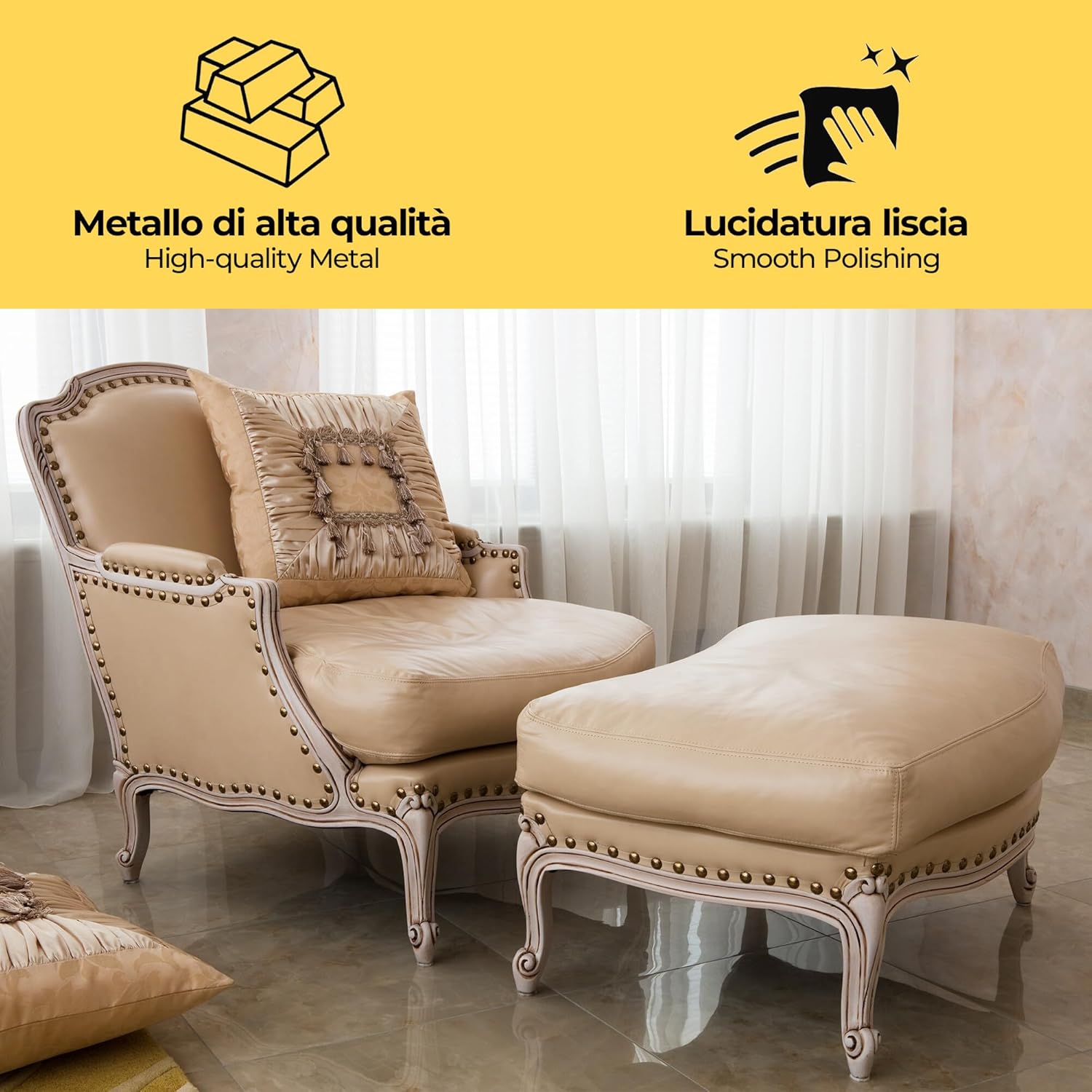 Bullette Tappezzeria 100pz | Chiodi Decorativi | Arredamento Restauro Mobili | Oro Lucido