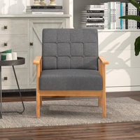 Poltrona Moderna, Sedia con Braccioli Imbottita e Rivestita in Lino Traspirante, Telaio in Legno Massiccio di Gomma, Sedia Divano Imbottita per Soggiorno, Camera da Letto, Studio