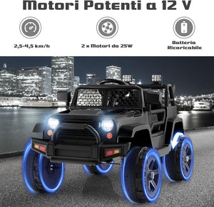 12V Auto per Bambini con Telecomando, Macchina Elettrica con Fari Luminosi, Musica, Porta USB e Aux, Velocità 2,5-4,5 km/h, Regalo per Bambini 3-7 Anni (Nero)