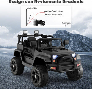 12V Auto per Bambini con Telecomando, Macchina Elettrica con Fari Luminosi, Musica, Porta USB e Aux, Velocità 2,5-4,5 km/h, Regalo per Bambini 3-7 Anni (Nero)