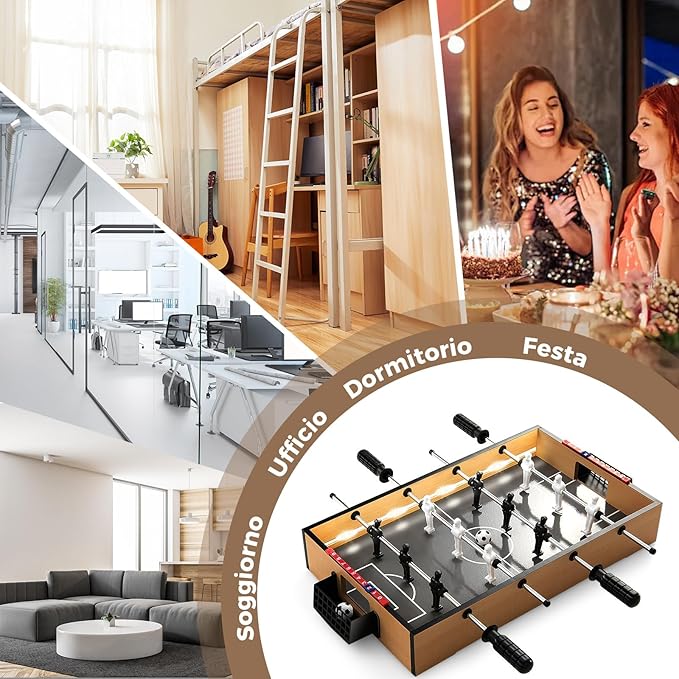 Tavolo da Calcio da Gioco, Calcetto da Tavolo con LED Maniglia Antiscivolo 2 Palloni, Gioco di Calcio da Tavolo per Feste, Bar, Sala Giochi, 51x30,5x8 cm