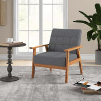 Poltrona Moderna, Sedia con Braccioli Imbottita e Rivestita in Lino Traspirante, Telaio in Legno Massiccio di Gomma, Sedia Divano Imbottita per Soggiorno, Camera da Letto, Studio