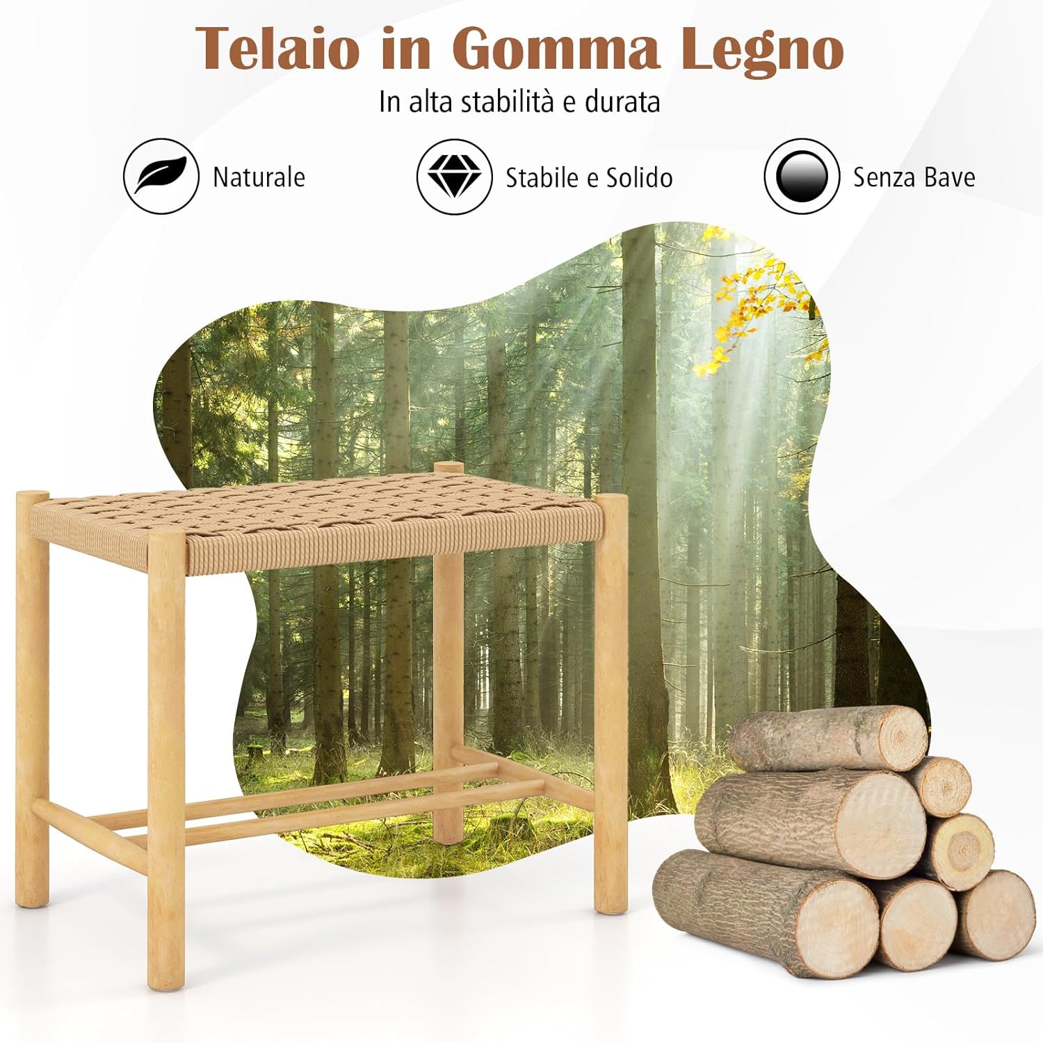 Set di 2 Sgabelli Intrecciata in Carta, Sgaballi Bassi da Soggiorno,Sgaballi Poggipiedi in Legno, Fino a 150 kg, 56 x 36 x 45 cm