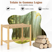 Set di 2 Sgabelli Intrecciata in Carta, Sgaballi Bassi da Soggiorno,Sgaballi Poggipiedi in Legno, Fino a 150 kg, 56 x 36 x 45 cm