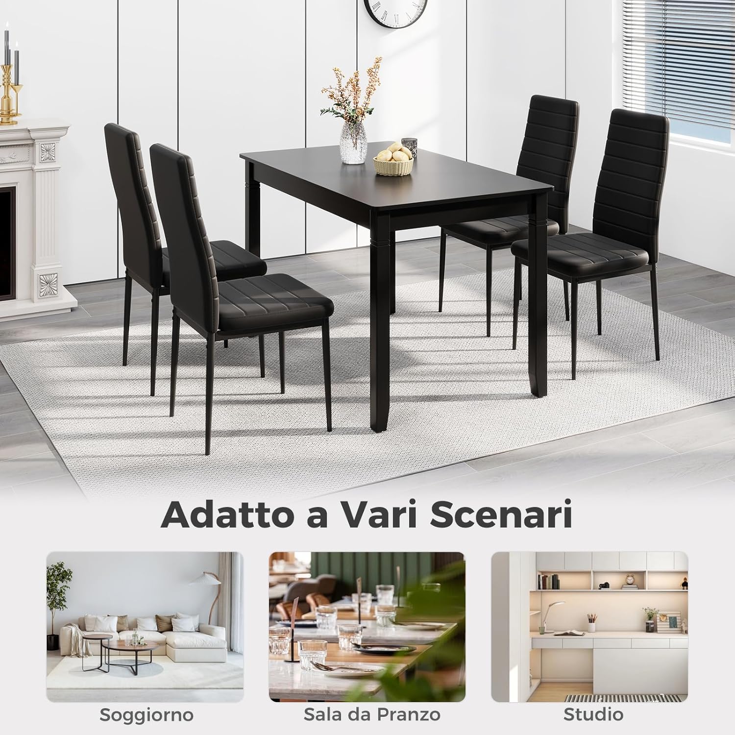 Set 4 Sedie per Sala da Pranzo, Sedie in Finta Pelle con Schienale Imbottiti e Gambe in Metallo, Sedia Moderna per Ufficio, Soggiorno e Studio