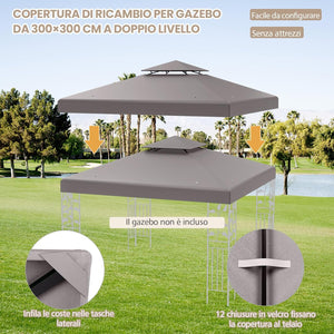 Tetto di Ricambio per Gazebo da Giardino Copertura di Ricambio Gazebo 3 x 3 m (Grigio)