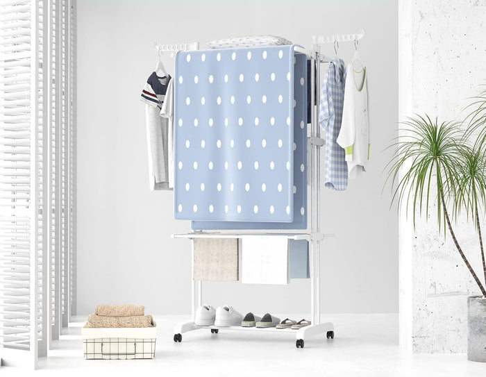 Stendino Verticale Salvaspazio - RATTANTREE - 4 Livelli Stendibiancheria Allungabile con Ruote, Acciaio Inossidabile Stendino da Balcone Esterno, Stendipanni per Interno, Bianca