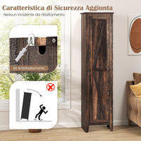 Mobile Bagno 43 x 39,5 x 183 cm, Colonna Bagno con Ante e 4 Ripiani, Armadietto Salvaspazio Alto a Colonna in MDF, per Soggiorno, Cucina e Ufficio (Marrone)