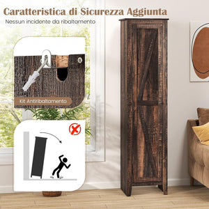 Mobile Bagno 43 x 39,5 x 183 cm, Colonna Bagno con Ante e 4 Ripiani, Armadietto Salvaspazio Alto a Colonna in MDF, per Soggiorno, Cucina e Ufficio (Marrone)