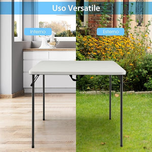 Tavolo da Campeggio Pieghevole, Tavolo da Picnic Portatile con Maniglia, Tavolino da Pranzo Leggero per Esterni con Piano in HDPE, Portata 100 kg (Bianco)