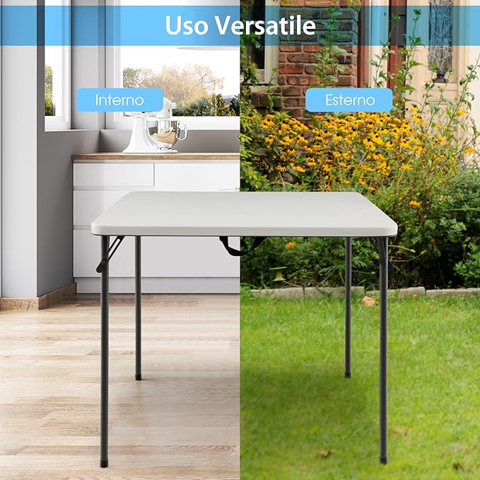 Tavolo da Campeggio Pieghevole, Tavolo da Picnic Portatile con Maniglia, Tavolino da Pranzo Leggero per Esterni con Piano in HDPE, Portata 100 kg (Bianco)