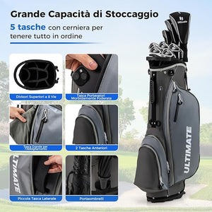 Set da Golf Completo con 9 Mazze, Sacca, Driver 460cc, Set Completo di Mazze da Golf per Uomo
