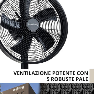 Innoliving Ventilatore Metallo da Tavolo INN-530B, Diametro 35 cm, 3 Velocità, Modalità Oscillazione, Struttura Robusta Metallo Nero, Inclinazione Regolabile 35W