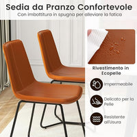 Set di 2 Sedie per Sala Pranzo con Schienale e Seduta Imbottita in Ecopelle, Sedia per Cucina con Gambe in Metallo, Sedia Vintage Comfortevole per Soggiorno, Capacità di 130 kg, Marrone