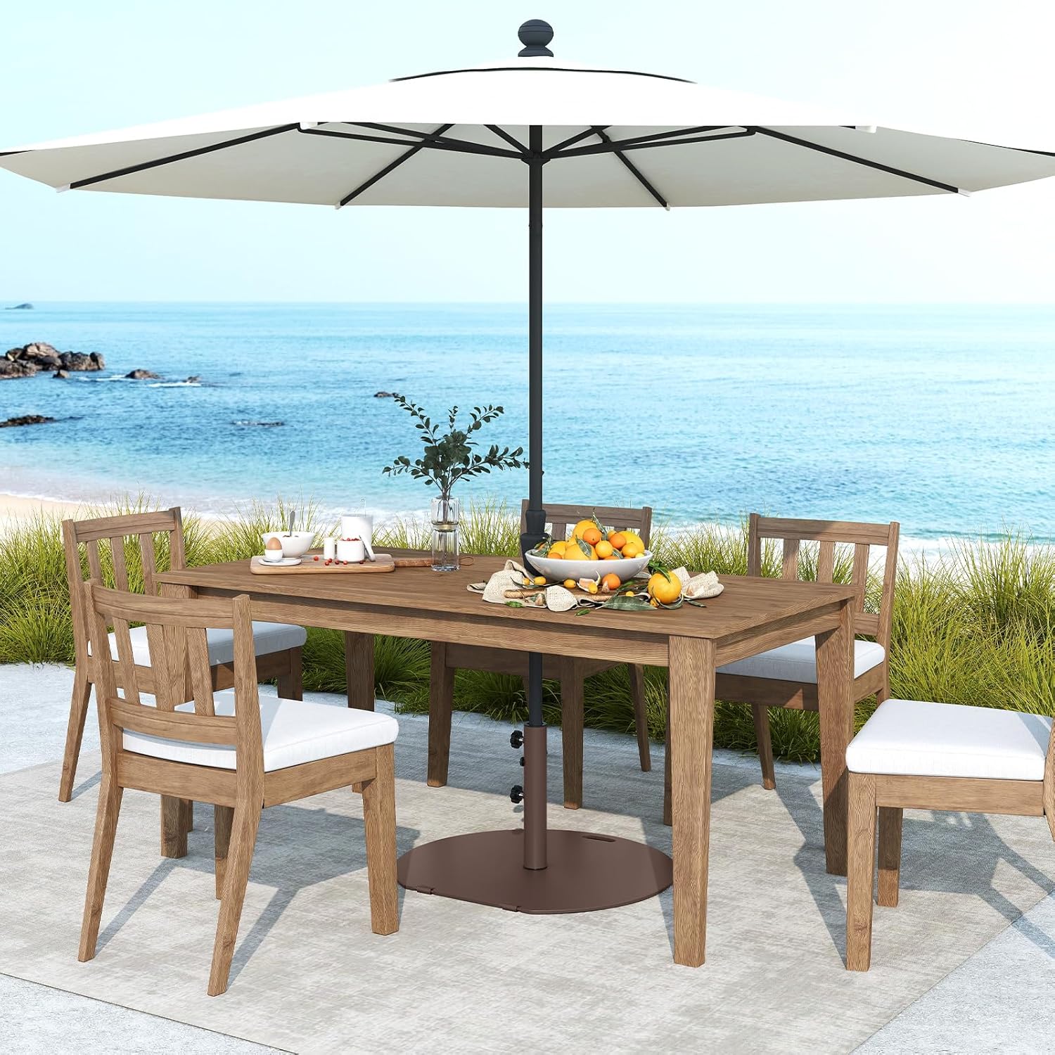 Base per Ombrellone in Metallo 23 kg, Supporto Rotondo con 2 Manopole di Serraggio, Ruote e Manico, Supporto per Ombrellone da Mercato Resistente per Giardino, Cortile, Piscina