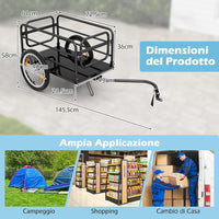 Carrello Cargo per Bicicletta Pieghevole, Rimorchio per Bici con Copertura in Tessuto Oxford e Ruote Pneumatiche con Relfettori, Carrello per Bici con Portata di 55 kg, 145,5 x 61 x 58 cm