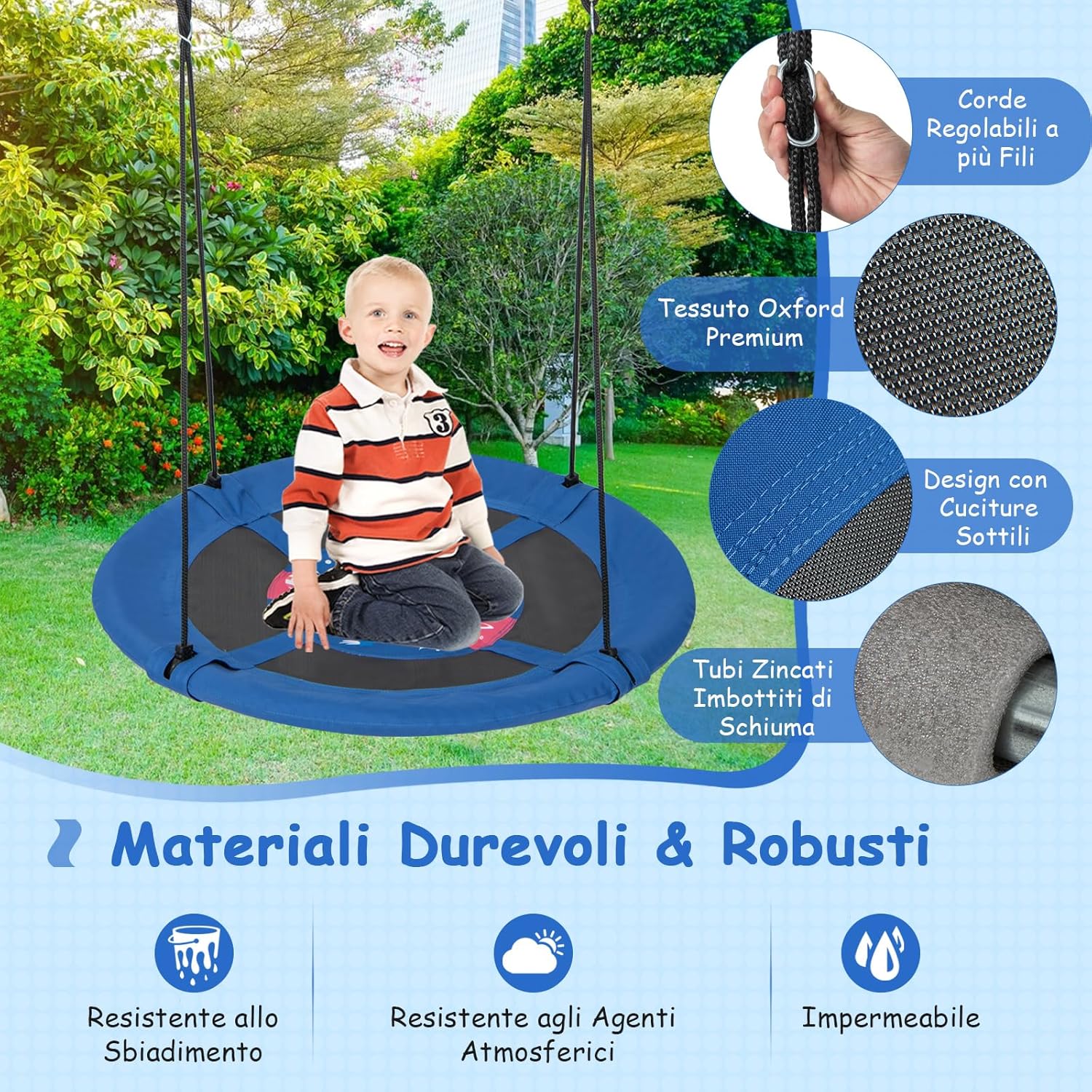 Altalena a Nido da 102 cm per Bambini, Altalena Rotonda con Corde Regolabili, Ideale per Cortile e Giardino, CapacitÃ  di Carico 100 kg (Razzo)