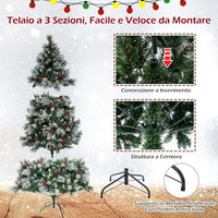 Albero di Natale Artificiale 185/215 cm Pre-Illuminato e Incernierato, con 747/1116 Punte, 350/400 Luci LED, 55/70 Pigne, 55/70 Bacche Rosse e 11 Modalità di Illuminazione (215 cm)