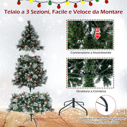 Albero di Natale Artificiale 185/215 cm Pre-Illuminato e Incernierato, con 747/1116 Punte, 350/400 Luci LED, 55/70 Pigne, 55/70 Bacche Rosse e 11 Modalità di Illuminazione (215 cm)