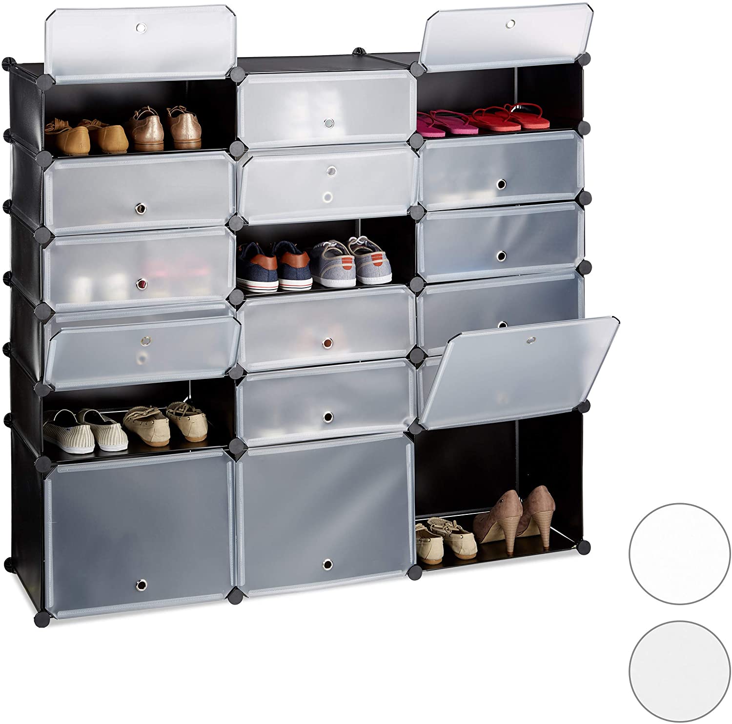 Scarpiera in plastica ripiano 18 armadietti sistema a innesto ante storage nero 13_0001631_3