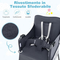 Seggiolone Pieghevole per Bambini, Seggiolone Salvaspazio con Vassoio Regolabile a 2 Livelli, Cintura di Sicurezza, Aperture Regolabili per Gambe, Tasche, per Bambini 6-36 Mesi