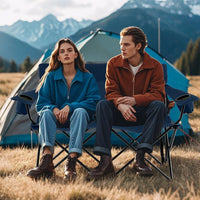 Sedia da Campeggio Doppia, Poltrona Pieghevole per 2 Persone con Portabicchieri, Borsa per il Trasporto, Sedia da Giardino Portatile per Spiaggia, Picnic, Pesca, Portata 300 kg (Blu)