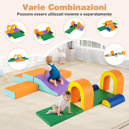 Set di 10 Blocchi da Arrampicata in Schiuma, Palestra da Gioco in Morbida Pelle Sintetica, Strutture Leggere per Scalare, Arrampicarsi, Scivolare, per Bambini 1+ Anno (Arancione)