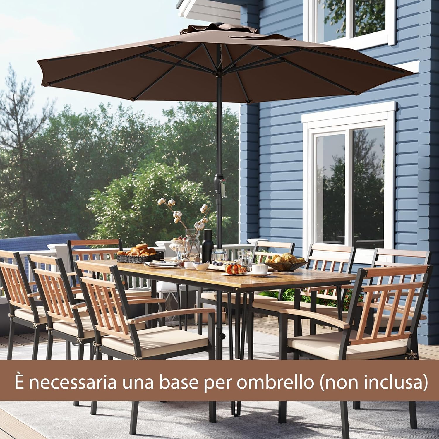 Ombrellone da Giardino da 260/360 cm, Ombrellone Parasole con Manovella, Ombrellone da Spiaggia con 8 Stecche, per Cortile Piscina Giardino (Caffè,260 cm)