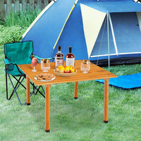 Tavolo da Campeggio Pieghevole per Esterni, Tavolo Picnic in Legno con Borsa Portatile, Tavolo da Campeggio Multifunzione per Spiaggia, Picnic, Pesca, Barbecue, 69 x 69 x 42 cm (Naturale)