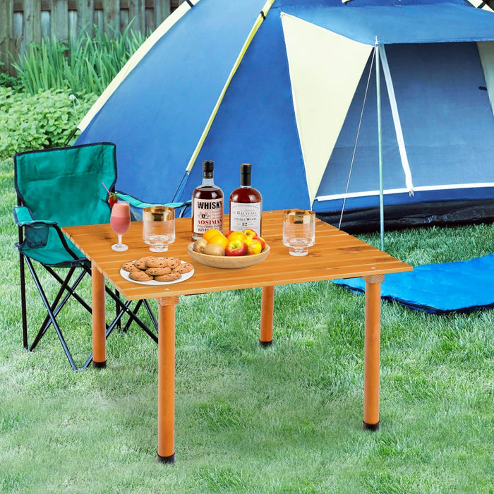 Tavolo da Campeggio Pieghevole per Esterni, Tavolo Picnic in Legno con Borsa Portatile, Tavolo da Campeggio Multifunzione per Spiaggia, Picnic, Pesca, Barbecue, 69 x 69 x 42 cm (Naturale)