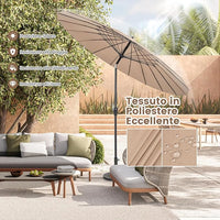 Ombrellone da Giardino Rotondo di 265 cm, Ombrellone da Patio con 18 Costole, Inclinazione a Pulsante, Parasole con Supporto in Metallo, per Cortile, Piscina, Spiaggia (Marrone)