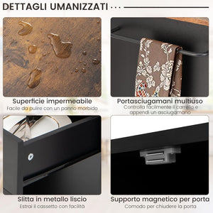 Carrello da Cucina con Ruote, Isola da Cucina con 3 Portaspezie 1 Cassetto Armadietto a 2 Porte, Carrello Portaoggetti con Portasciugamani, 82x46x92 cm (Nero)