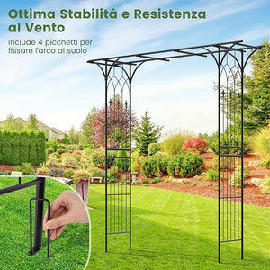 Arco da Giardino 206 x 206 CM, Pergolato per Piante Rampicanti, Pergola Decorativo di Metallo per Cerimonie, Feste, Cortile e Prato (Nero)