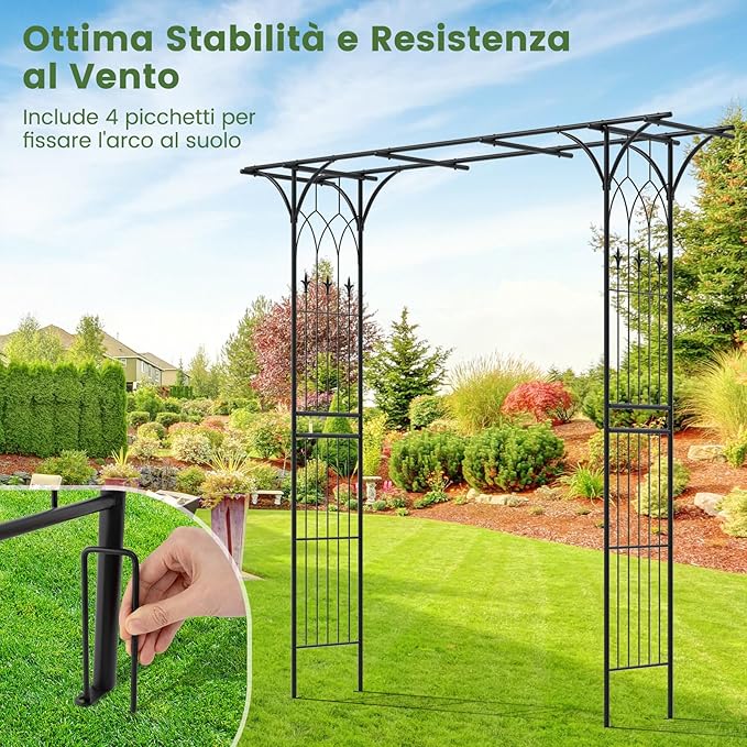 Arco da Giardino 206 x 206 CM, Pergolato per Piante Rampicanti, Pergola Decorativo di Metallo per Cerimonie, Feste, Cortile e Prato (Nero)