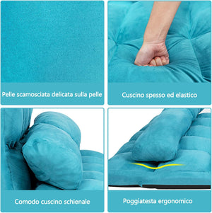 Divano Letto da Terra con 2 Cuscini, Divano Letto Pieghevole con Schienale Regolabile a 6 Livelli, Ideale per Camera da Letto e Soggiorno (Blu)
