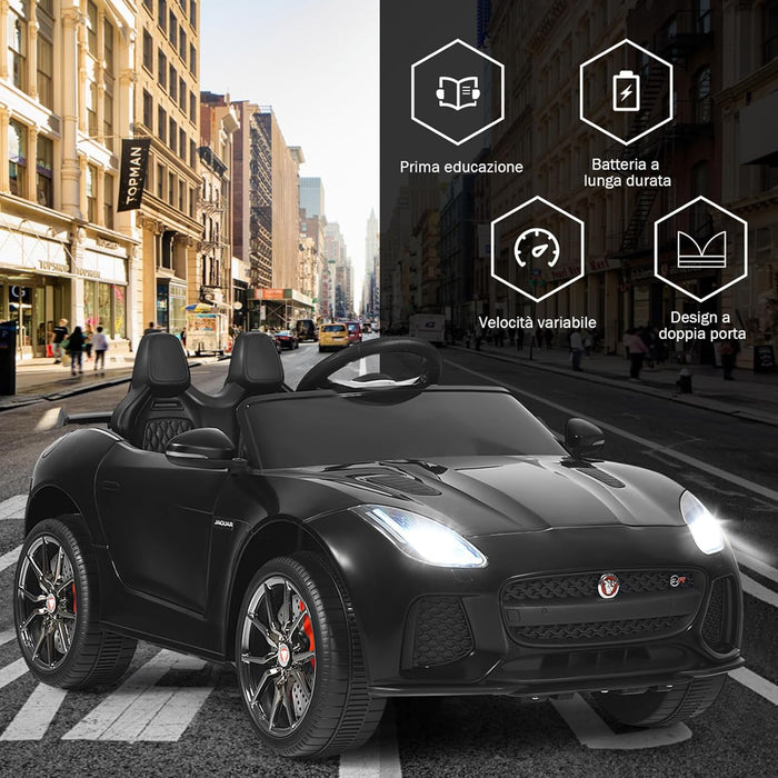 Jaguar Auto Elettrico 12 V per Bambini, Macchina Elettrica con Telecomando, con Luci Musica Storia, Avvio Lento, Velocit¨¤ 3-5 km/h (Nero)