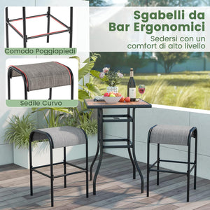 Set di 2 Sgabelli da Giardino,Sgabello da Giardino in Tessuto Texlilene, Sgabello da Bar da 76 cm, con Seduta Curva in Tessuto, Struttura in Metallo, Portata 180 kg, 47 x 47 x 76 cm