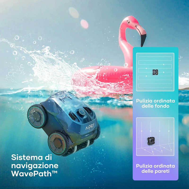 AIPER Seagull PRO Tile, Robot Piscina Senza Fili, Pulizia Pavimento e Pareti, Navigazione WavePath, AutoParcheggio, Durata Fino 90 min, Piscine Oltre 300 m, Gancio Recupero, Grigio