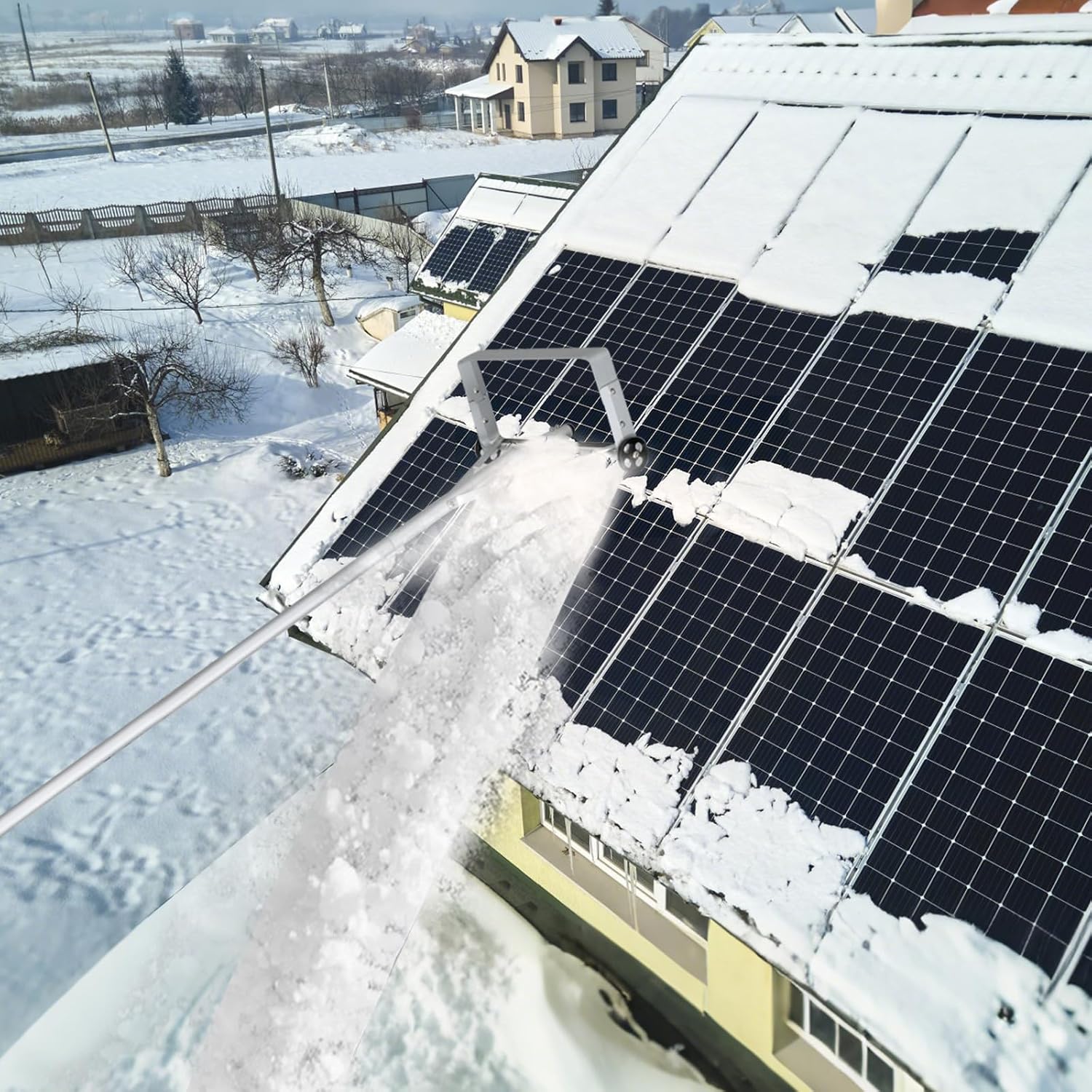 Restrello da Neve per Tetto Lungezza 193-619 cm, Rastrello per Neve Telescopico con 2 Ruote, Restrello in Alluminio Allungabile con 4 Asta Rimozione Neve per Tetto con Tessuto PE